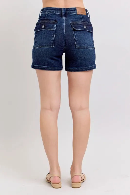 Judy Blue Full Size High Waist Back Flap Pocket Denim Shorts Plus Size by Trendsi