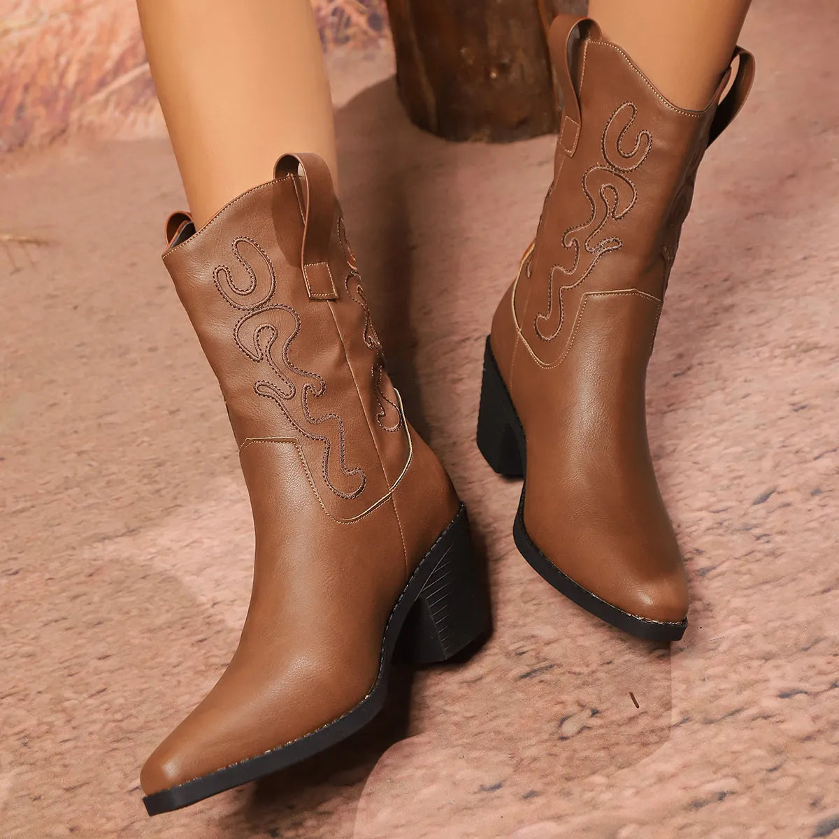 Point Toe Block Heels Boots by Trendsi