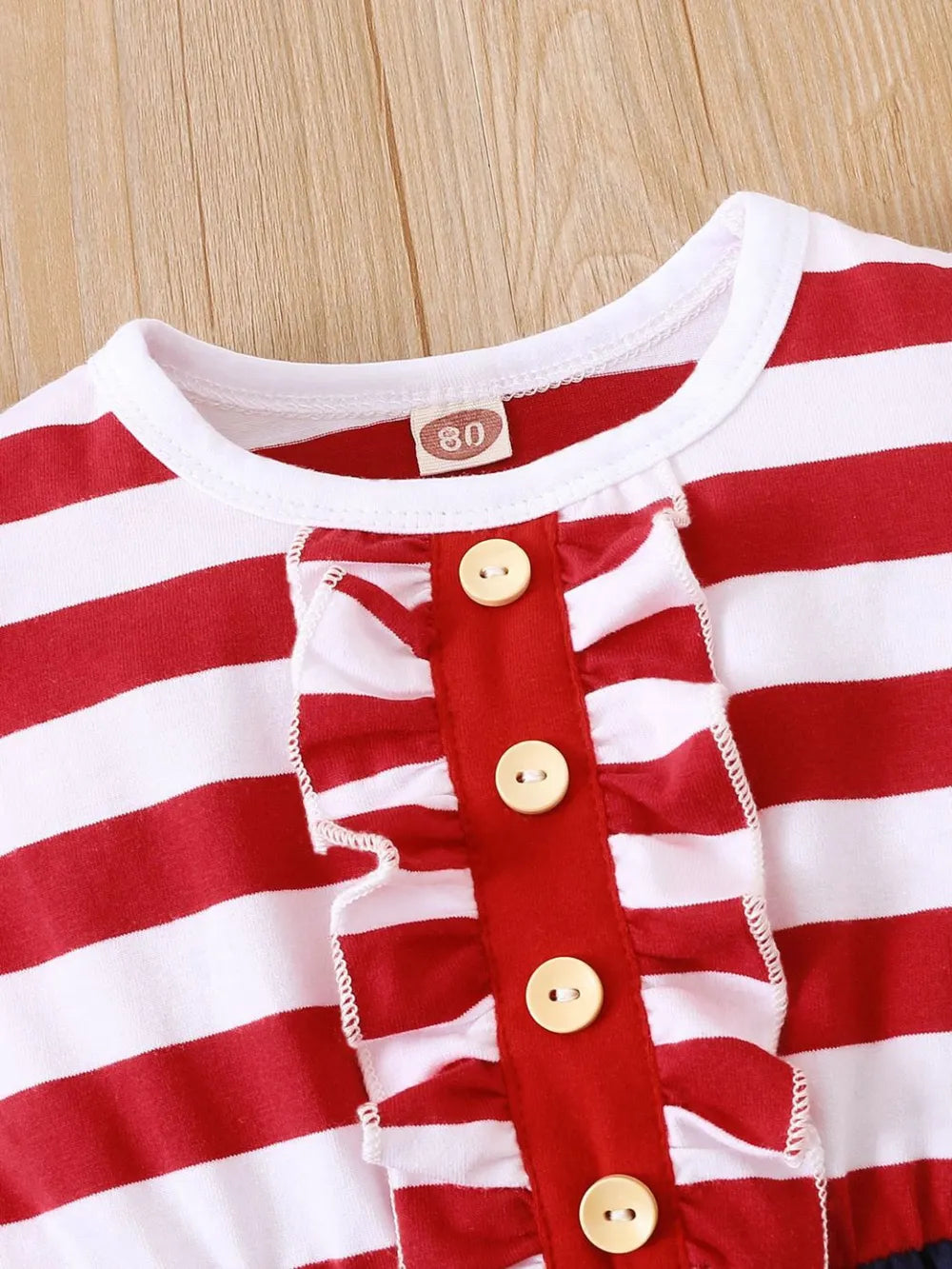 Striped & Stars Ruffled Round Neck Cap Sleeve Dress by Trendsi