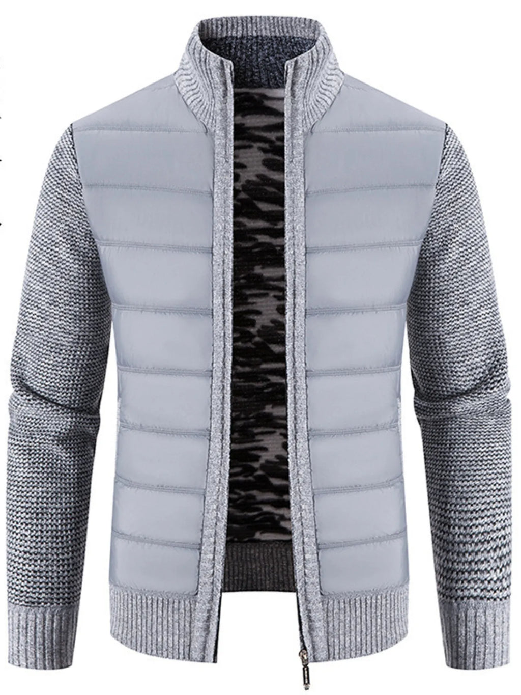 Men's Plus Size Quilted Knit Bomber Jacket with Stand Collar by Trendsi
