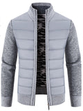 Men's Plus Size Quilted Knit Bomber Jacket with Stand Collar by Trendsi