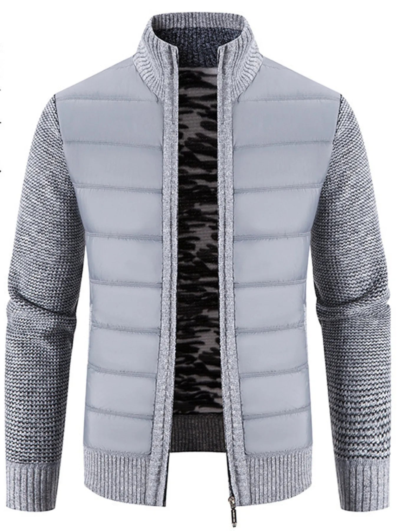 Men's Plus Size Quilted Knit Bomber Jacket with Stand Collar by Trendsi