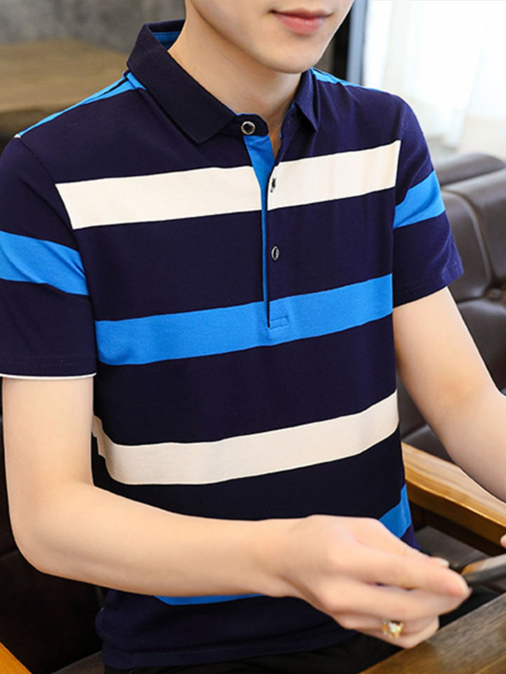 Men's Plus Size Striped Slim Fit Polo Shirt by Trendsi
