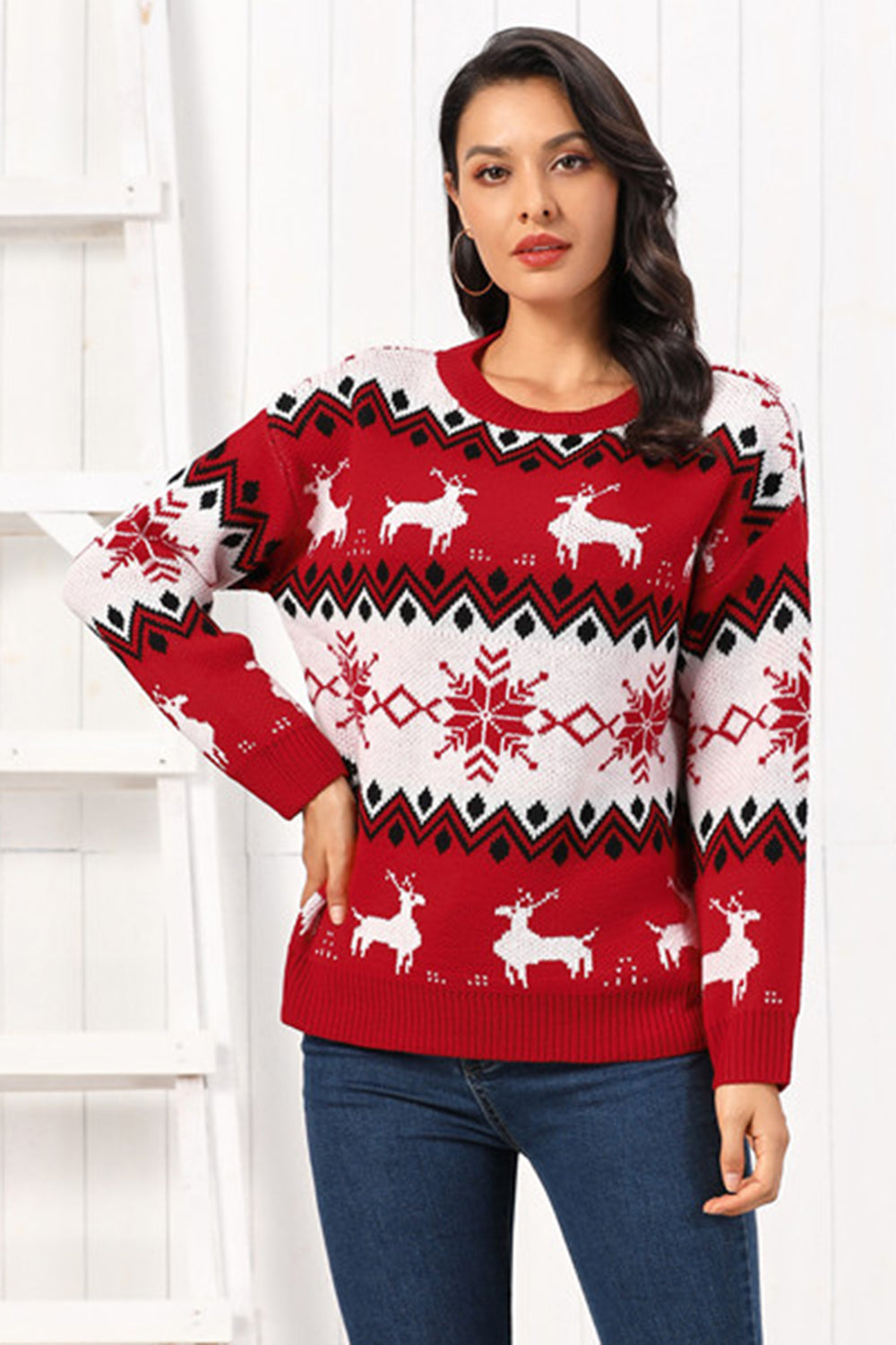Reindeer Round Neck Sweater by Trendsi