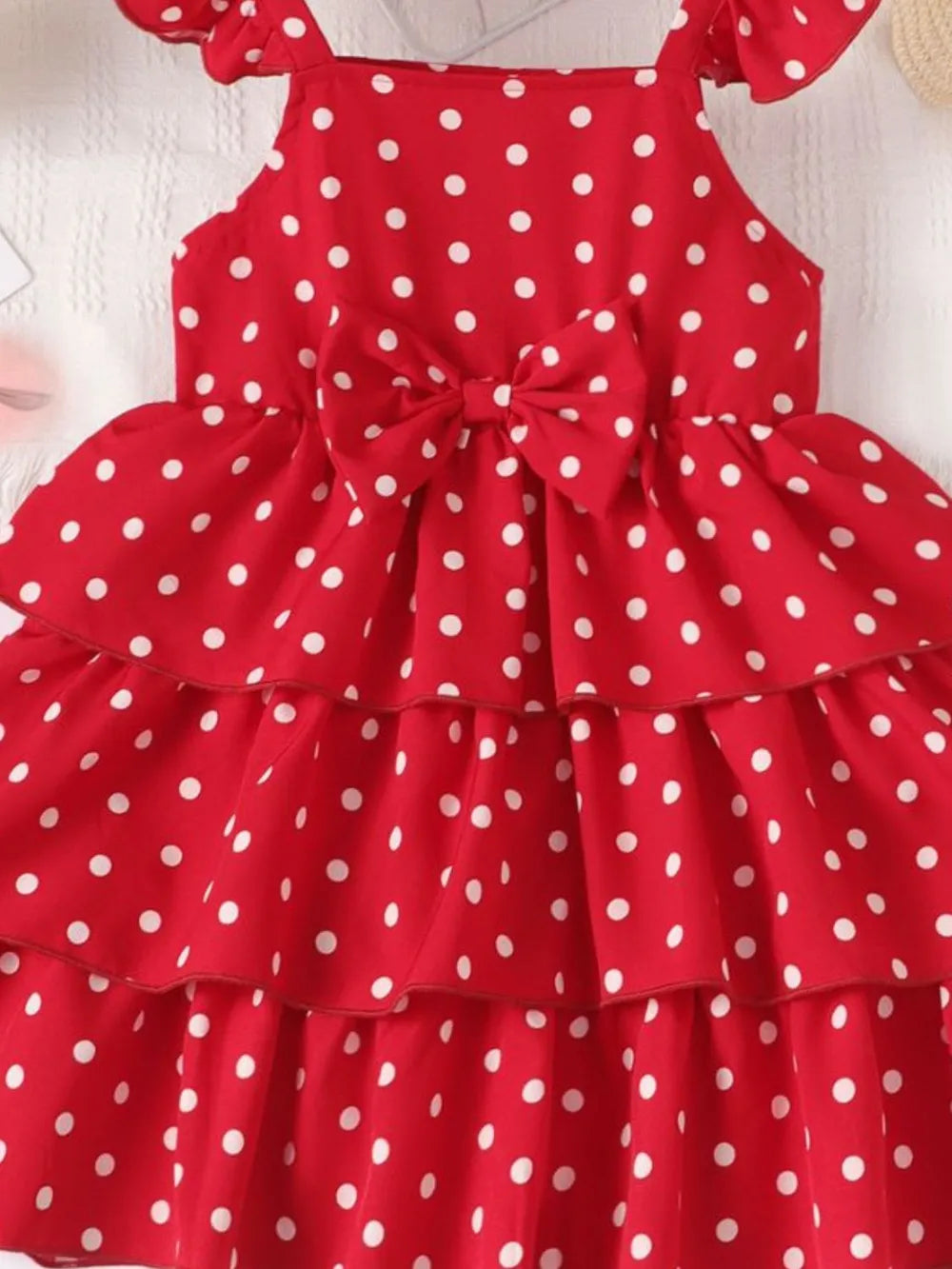 Bow Polka Dot Square Neck Layered Dress by Trendsi