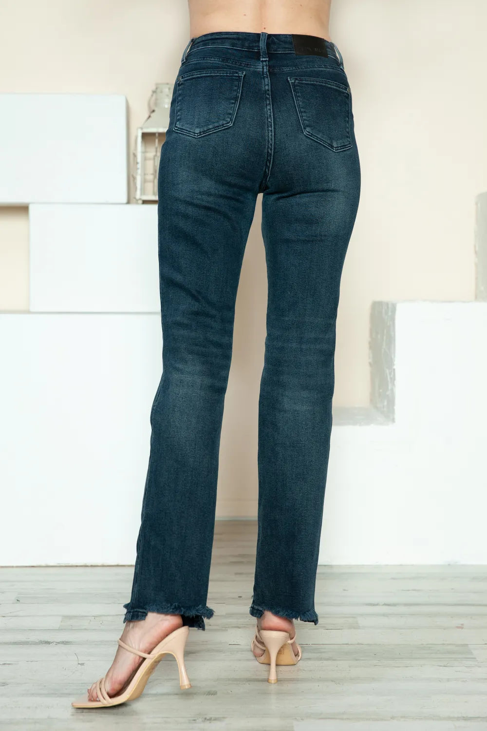 Judy Blue Full Size Button Fly Hem Destroy Straight Jeans by Trendsi