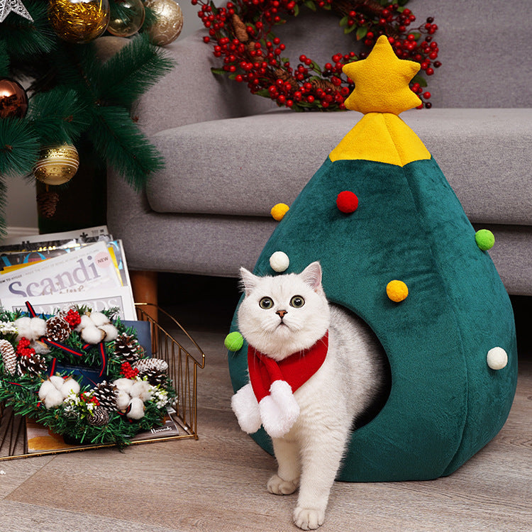 Pet Christmas Tree Cat Cat Bed Cat Mat Kennel Felt Litter Cat Supplies by DC-THE CEO