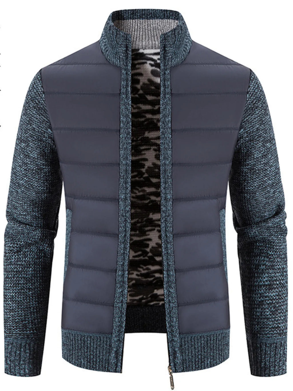 Men's Plus Size Quilted Knit Bomber Jacket with Stand Collar by Trendsi