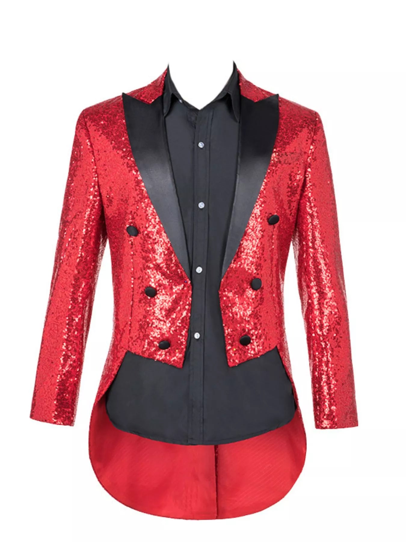 Men's Plus Size Sequin Button Up Long Sleeve Tailcoat Blazer by Trendsi
