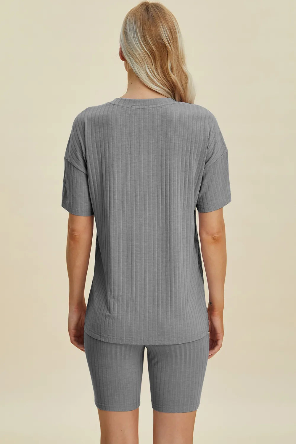 Basic Bae Full Size Ribbed V-Neck Short Sleeve Top and Shorts Set by Trendsi