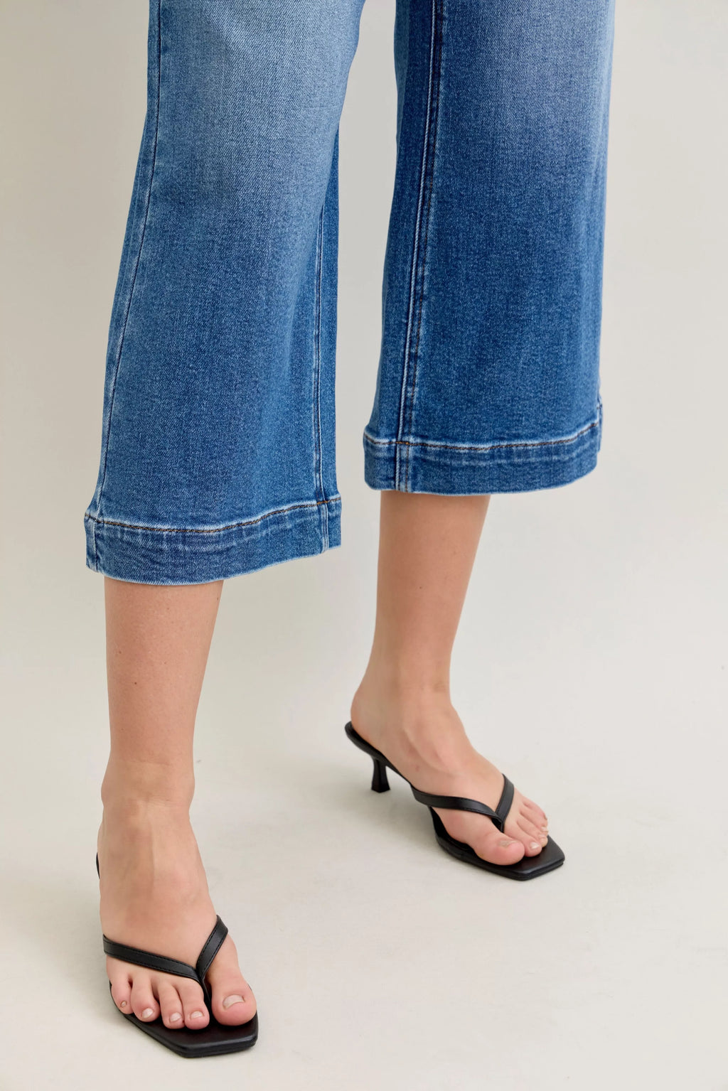 Judy Blue Mid Rise Crop Wide Leg Jeans by Trendsi