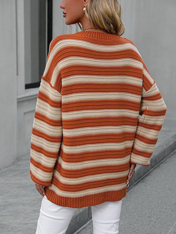 Striped Dropped Shoulder Sweater by Trendsi