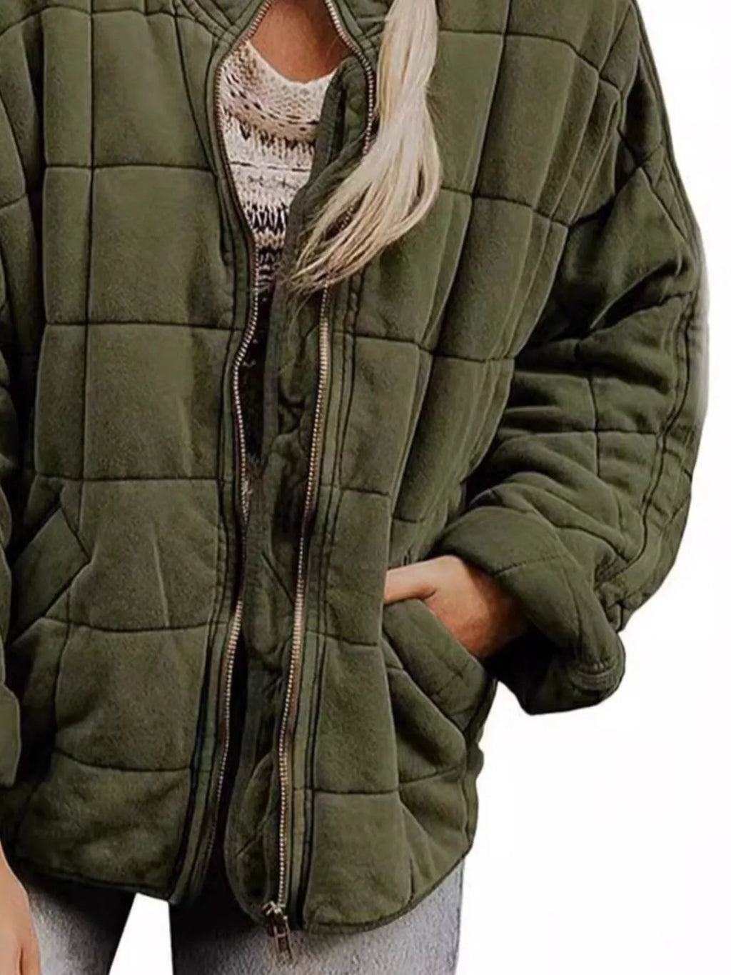Full Size Zip Up Quilted Bomber Jacket Plus Size by Trendsi