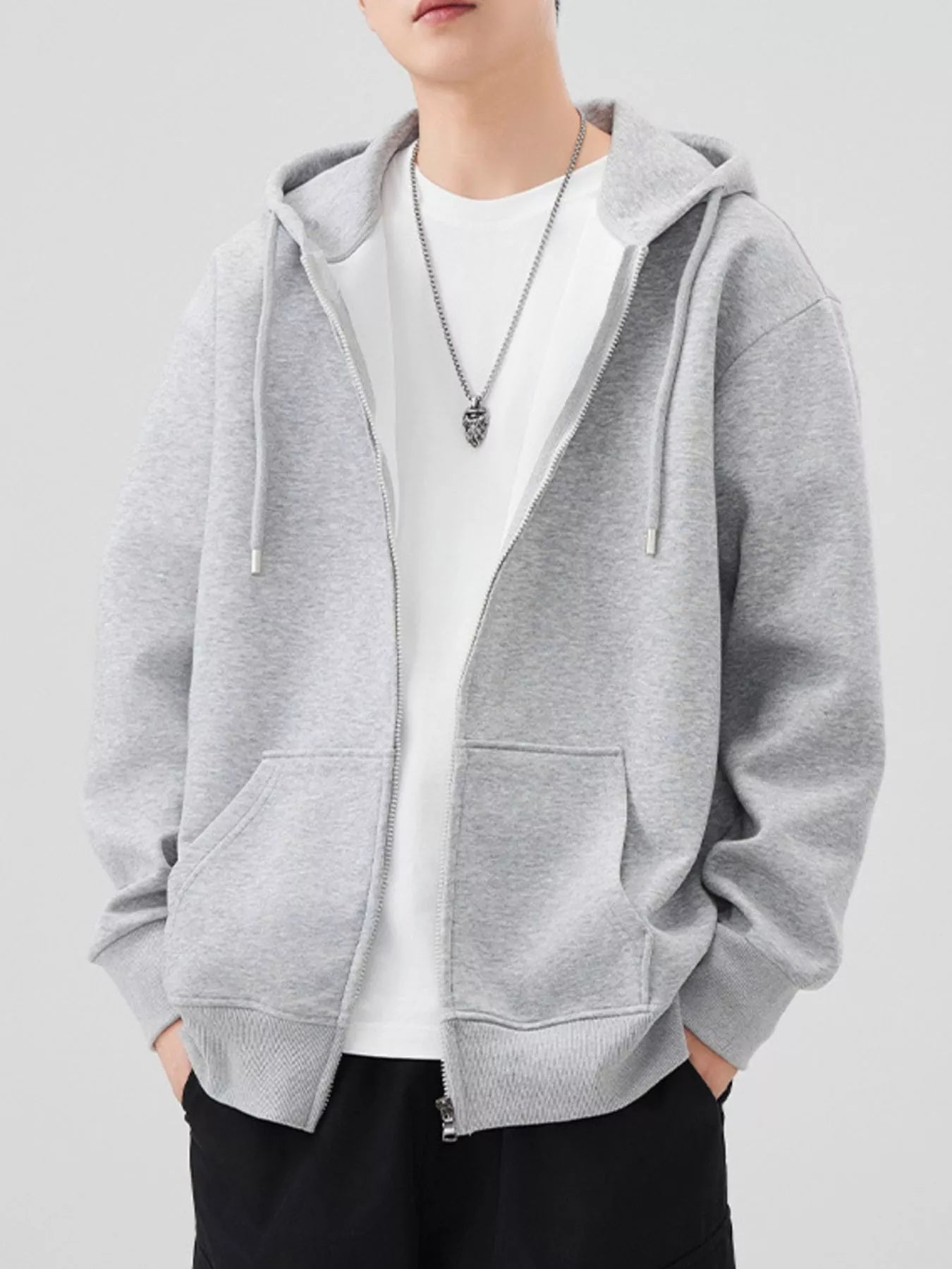 Men's Plus Size Solid Color Zip-Up Hoodie by Trendsi