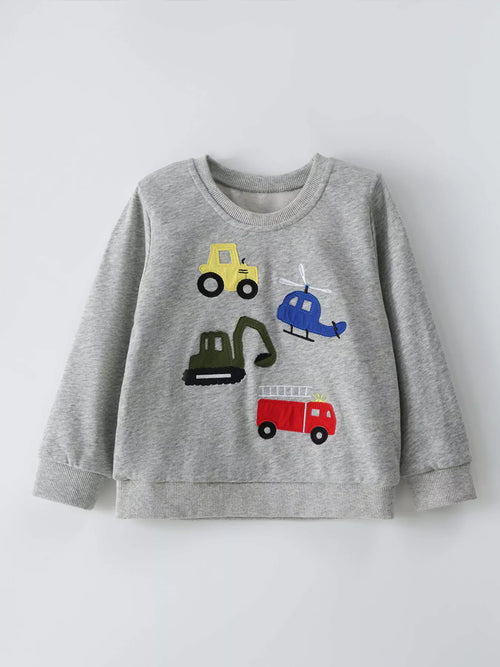 Children's Cartoon Vehicle Graphic Crew Neck Sweatshirt by Trendsi