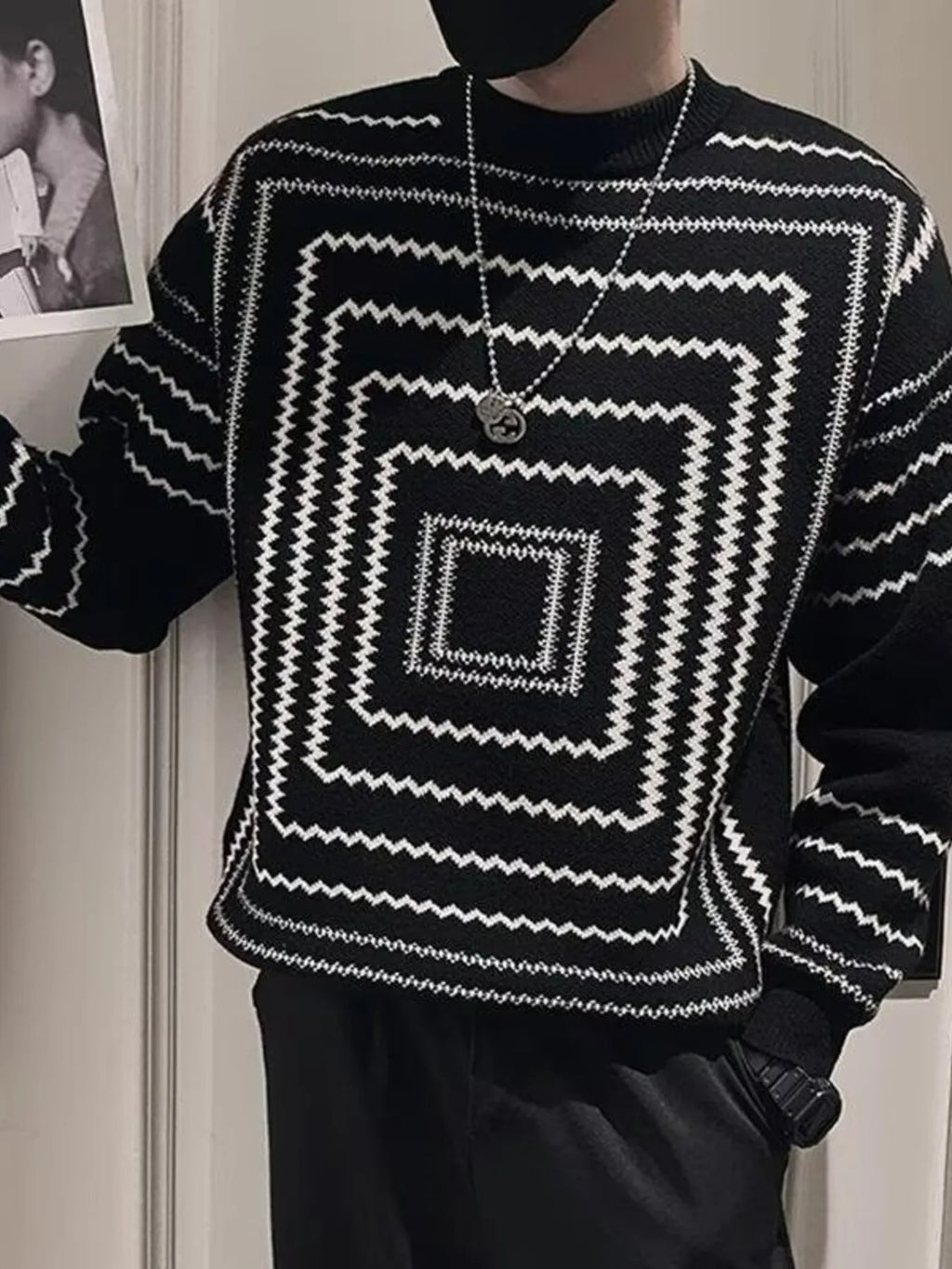 Men's Plus Size Geometric Pattern Knitted Pullover by Trendsi