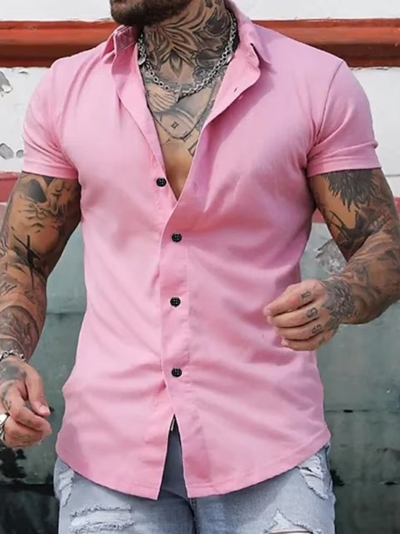 Men's Full Size Slim Fit Short Sleeve Button-Down Shirt Plus Size by Trendsi