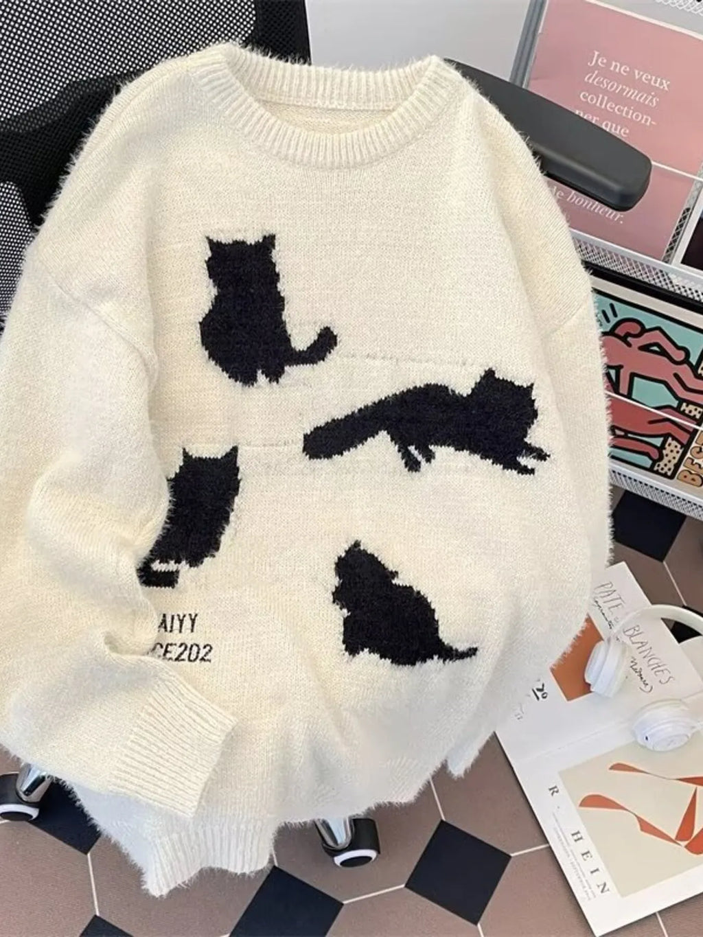 Men's Plus Size Cute Cat Pattern Knitted Pullover by Trendsi