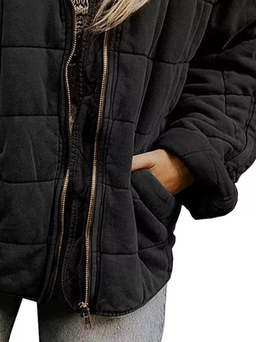 Full Size Zip Up Quilted Bomber Jacket Plus Size by Trendsi