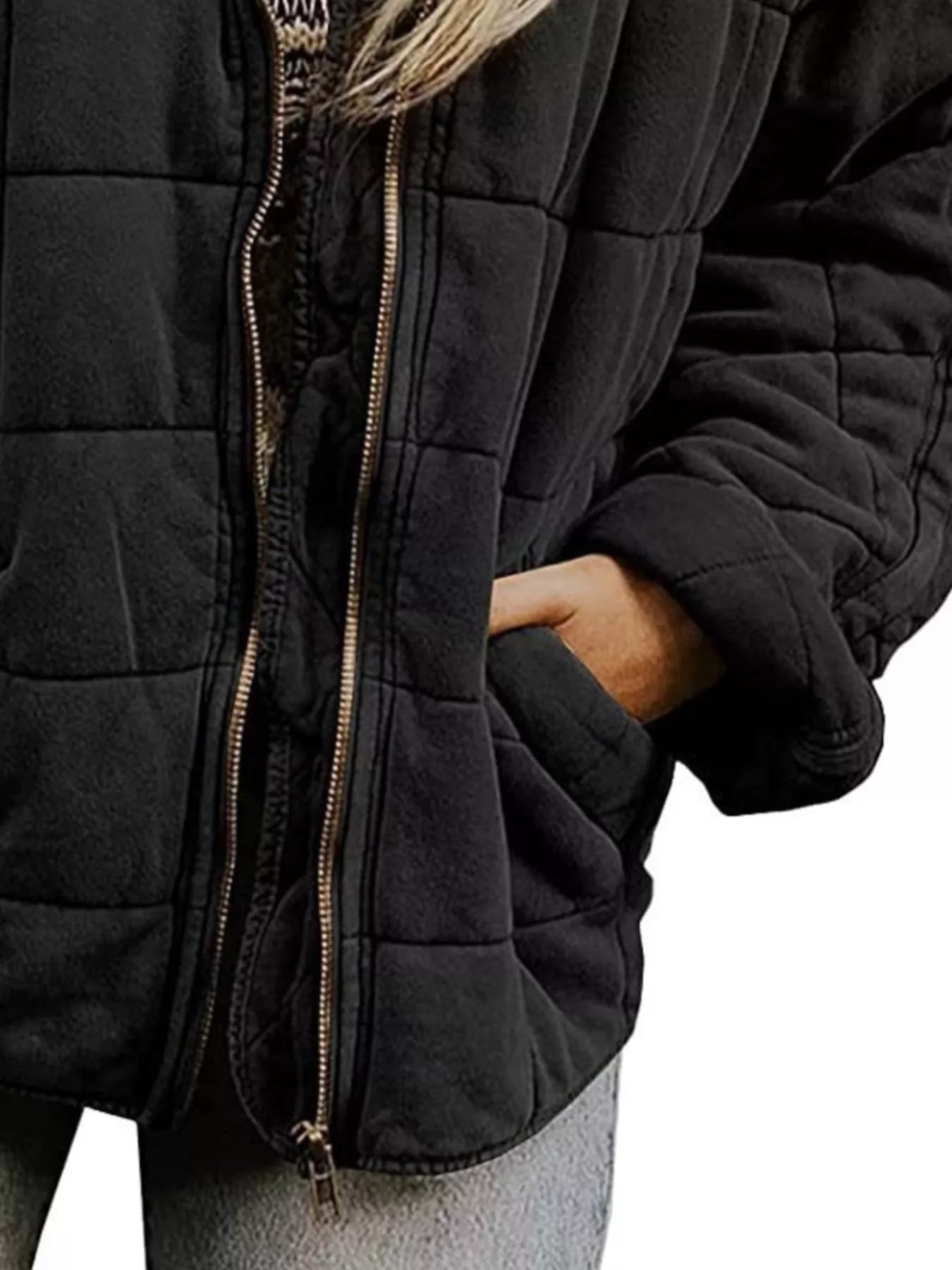 Full Size Zip Up Quilted Bomber Jacket Plus Size by Trendsi