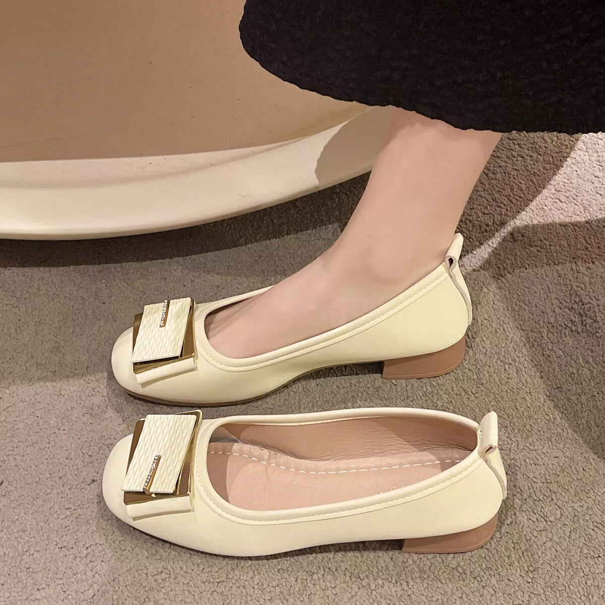 Round Toe Block Heels Slip-Ons by Trendsi