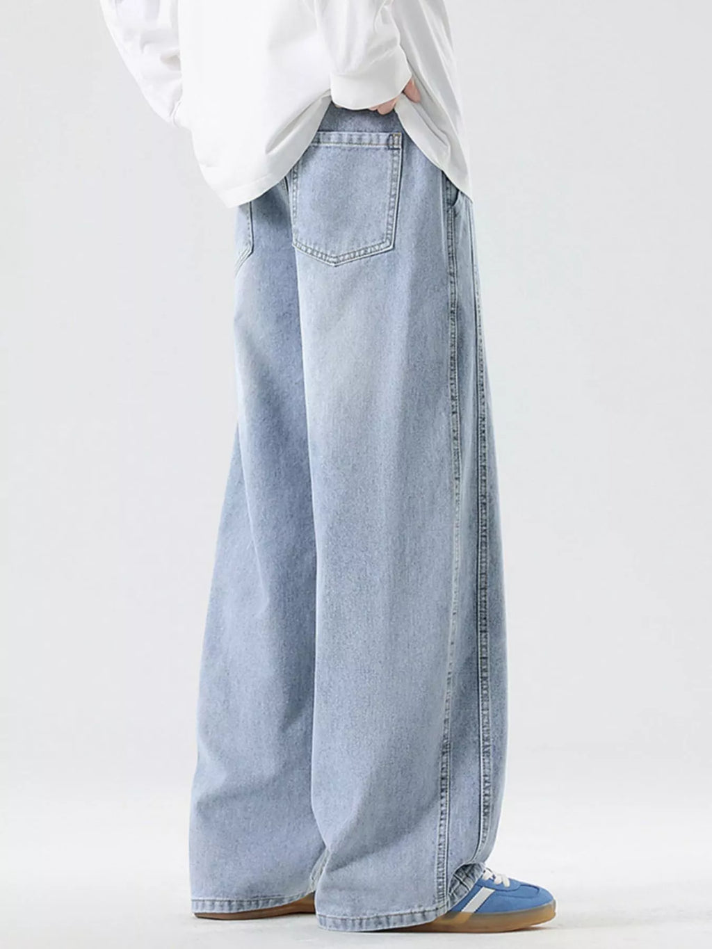 Men's Full Size Wash Wide Leg Jeans Plus Size by Trendsi