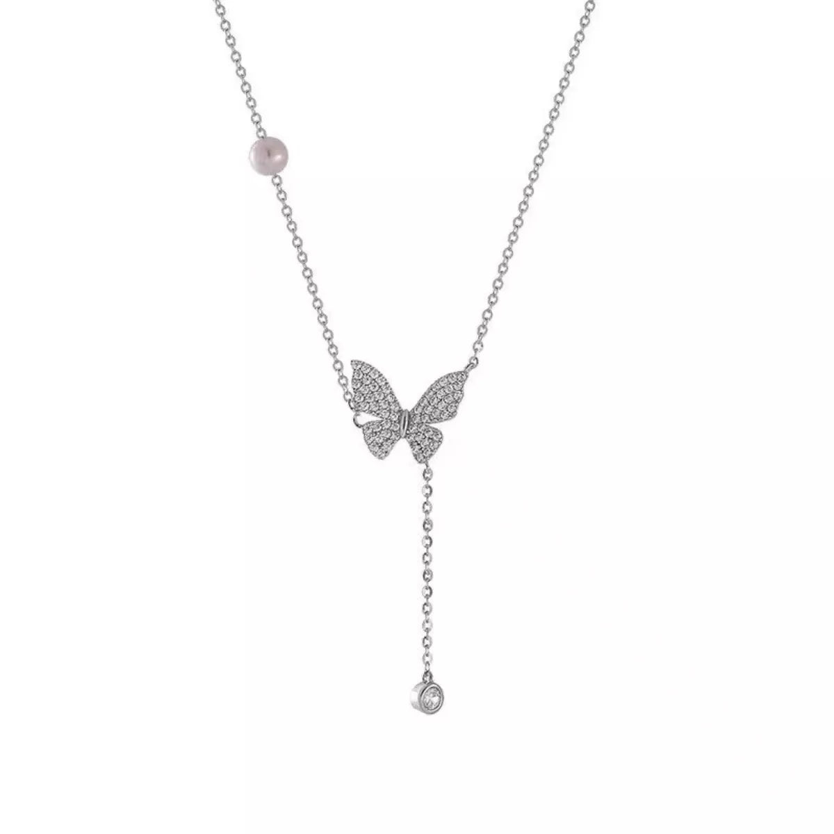 925 Sterling Silver Zircon Butterfly Necklace by Trendsi