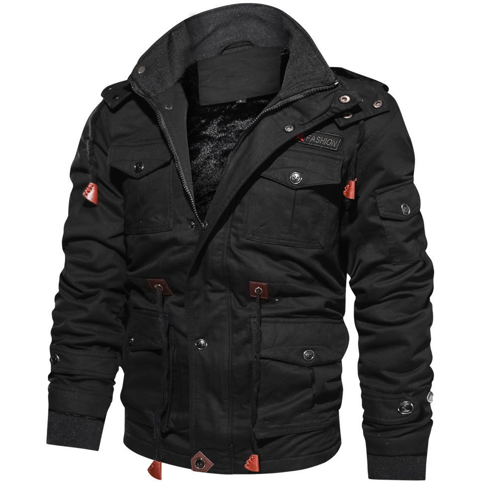 Winter Zip-up Coat Warm Thickened Detachable Hooded Jacket Multi-pocket Button Drawstring Long Sleeve Tops Men's Cargo Clothing by Estely