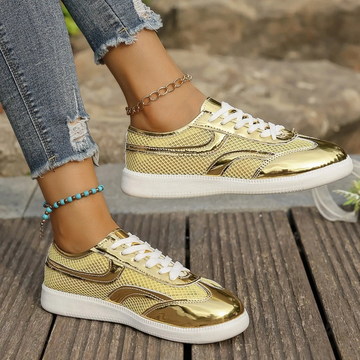 Mesh Lace Up Sneakers by Trendsi