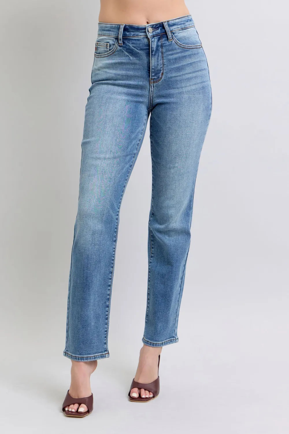 Judy Blue Full Size Run Vintage Wash Thermal Straight Jeans by Trendsi
