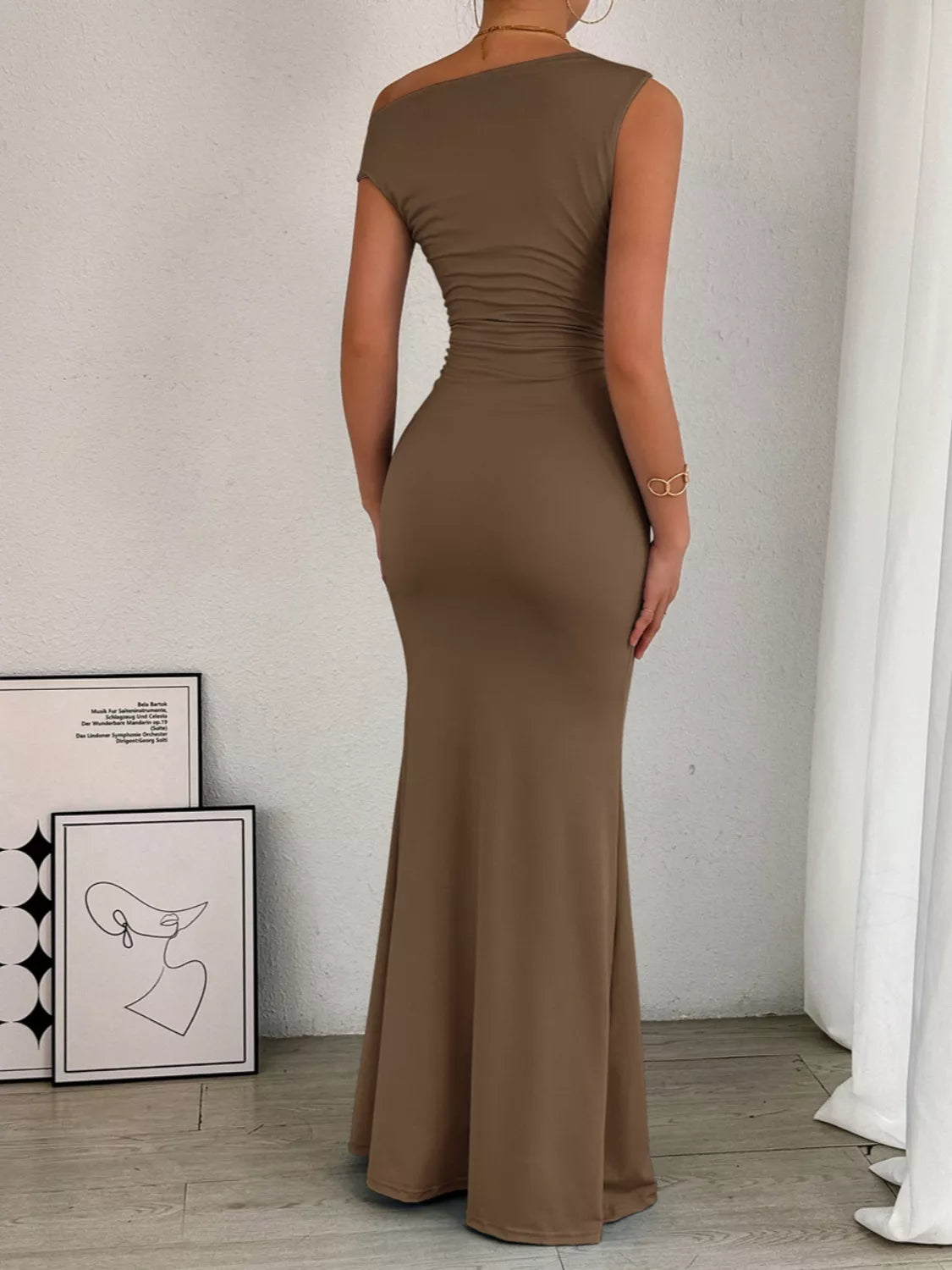 One-Shoulder Ruched Bodycon Maxi Dress by Trendsi