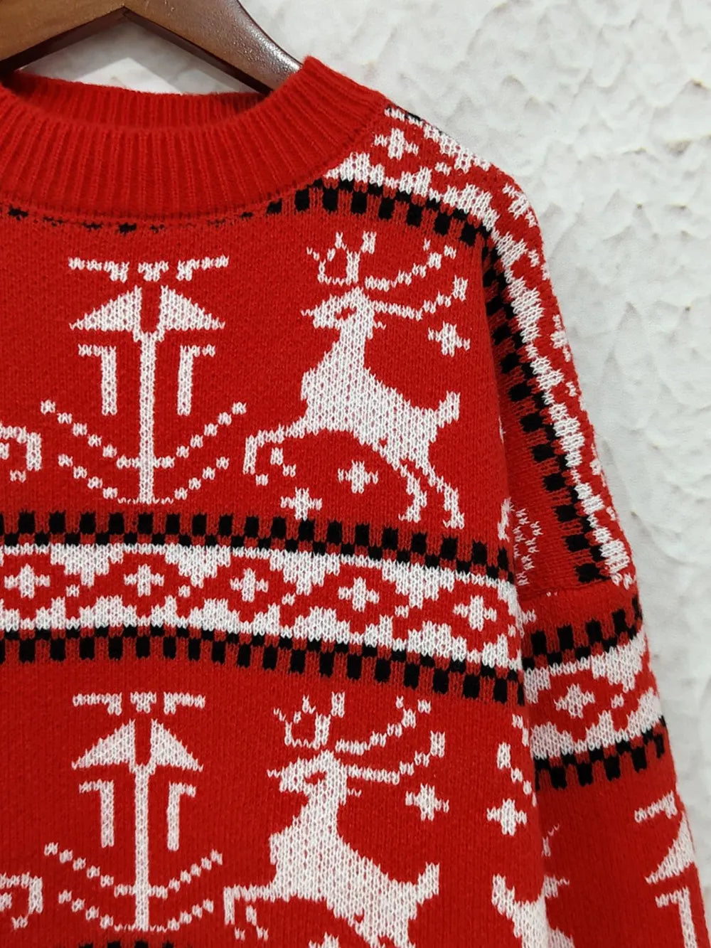 Christmas Element Round Neck Long Sleeve Sweater by Trendsi