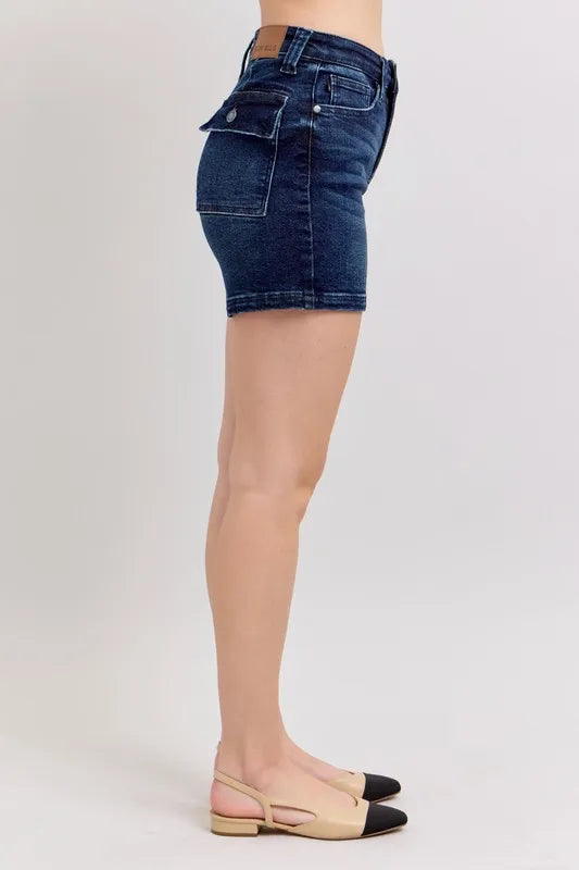 Judy Blue Full Size High Waist Back Flap Pocket Denim Shorts Plus Size by Trendsi