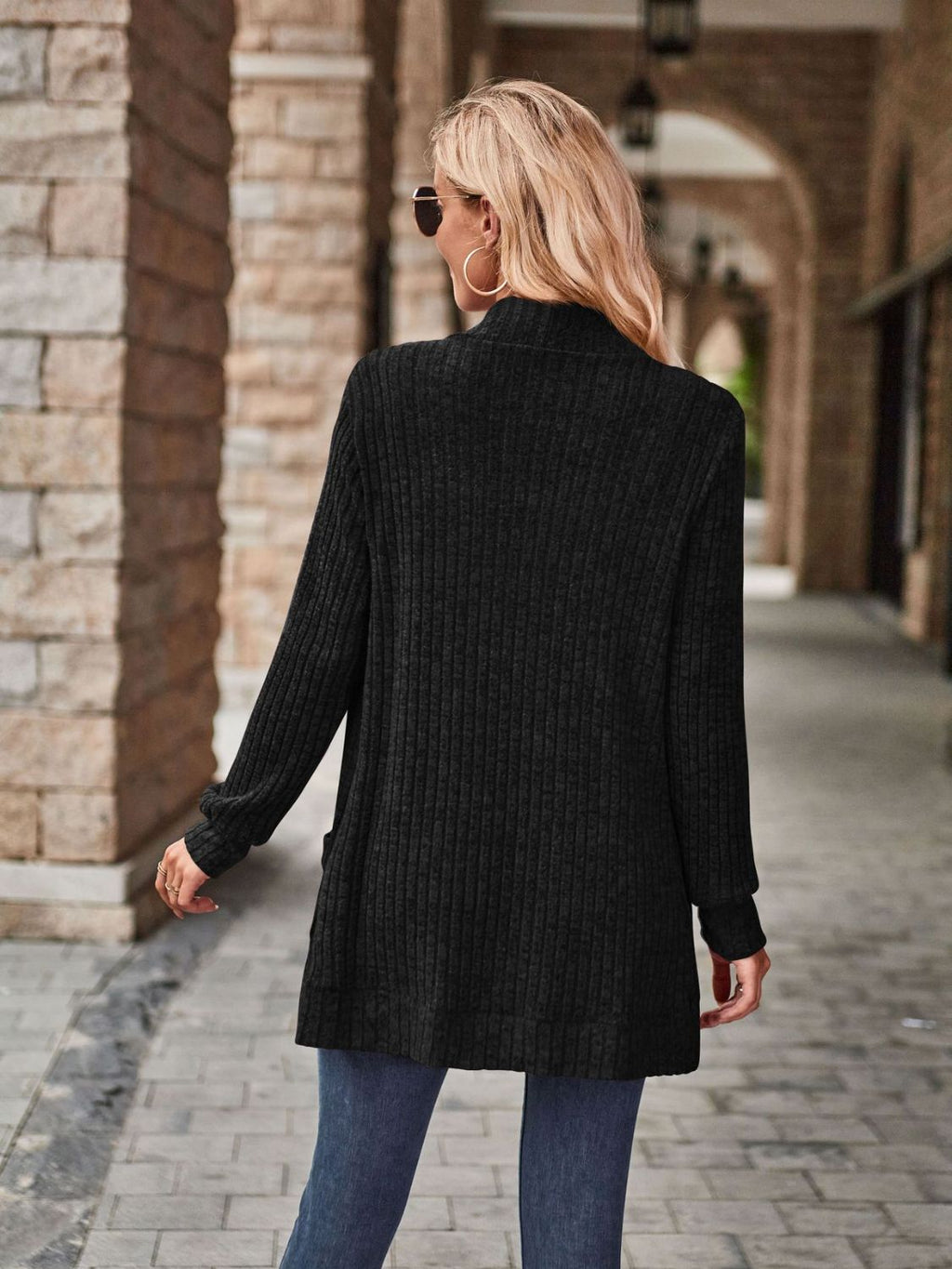 Open Front Cardigan with Pockets by Trendsi