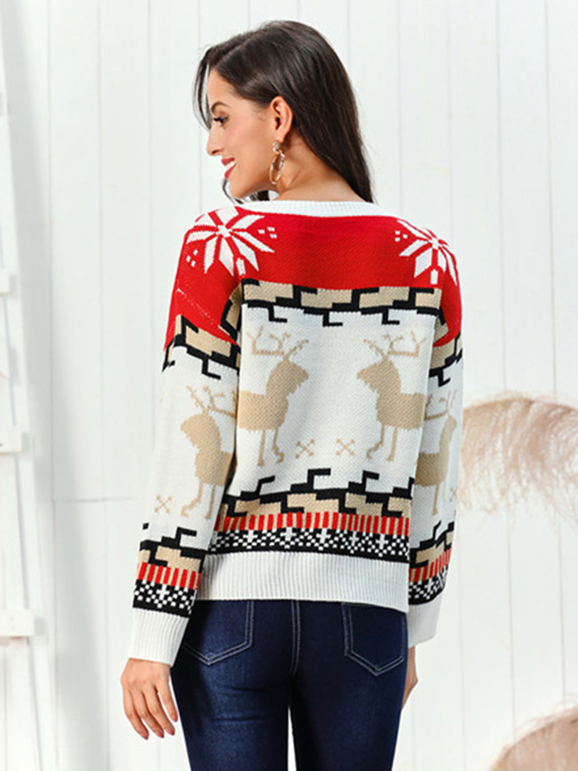 Reindeer Round Neck Sweater by Trendsi