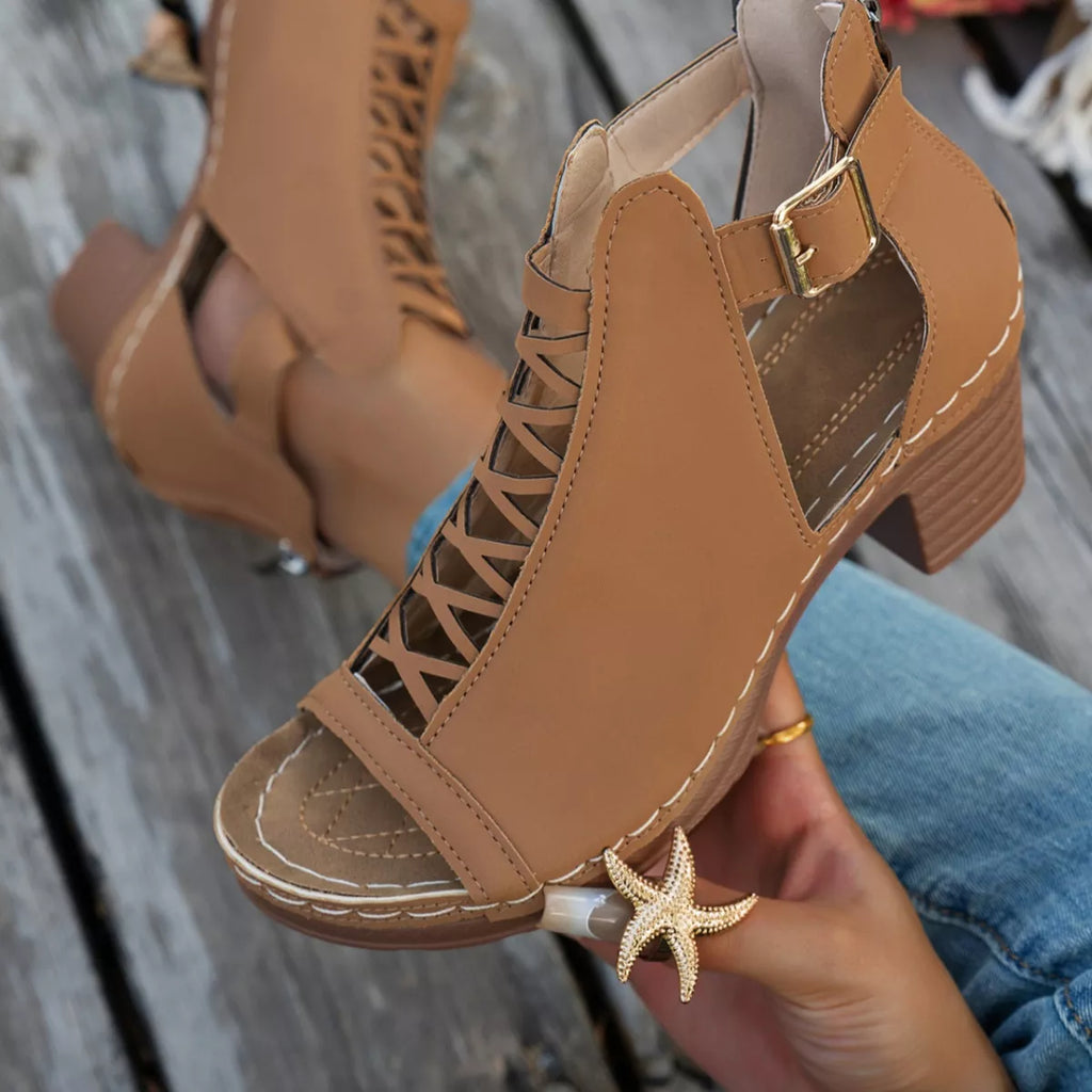 Buckle Block Heels Sandals by Trendsi