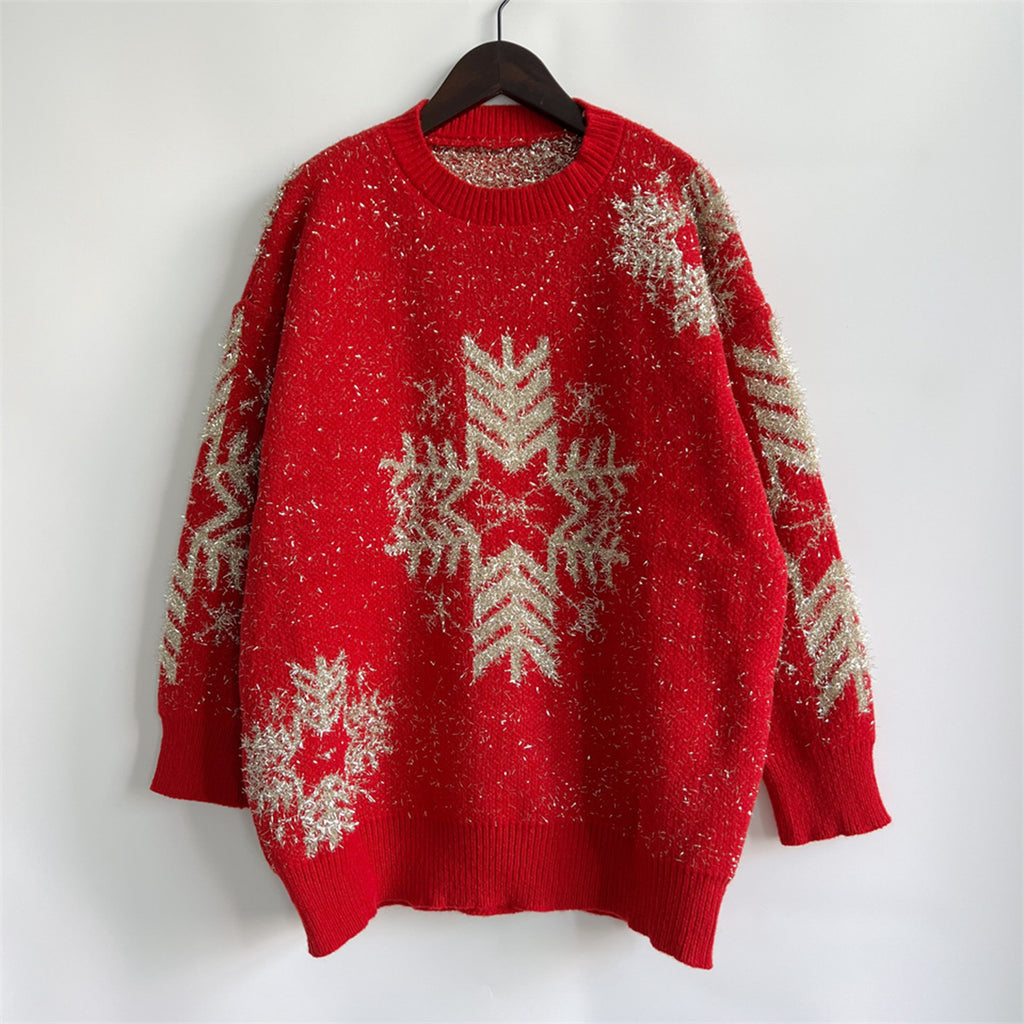 Snowflake Pattern Long Sleeve Sweater by Trendsi