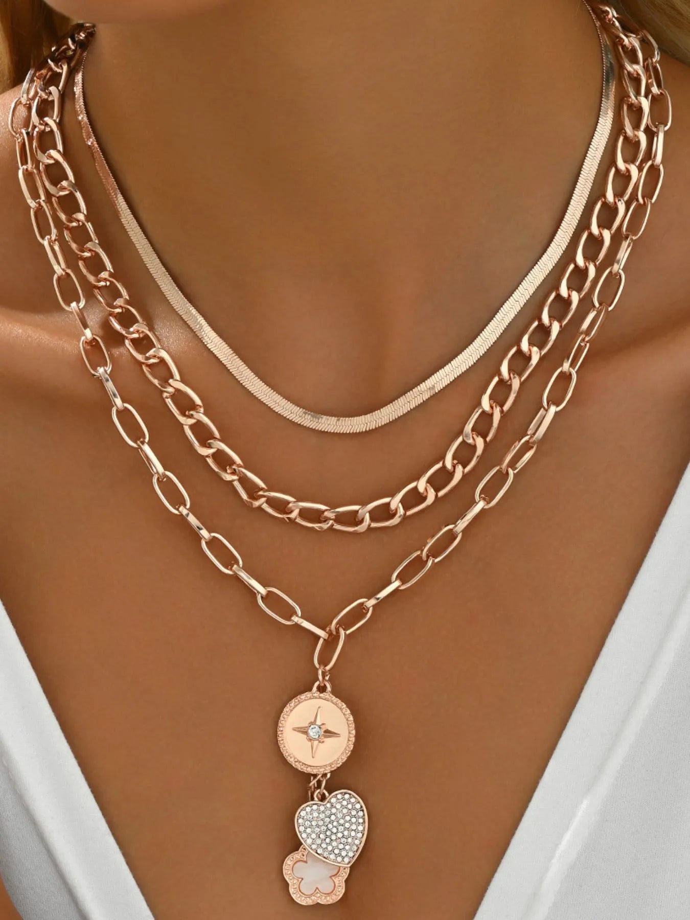 Stainless Steel Layered Necklace by Trendsi