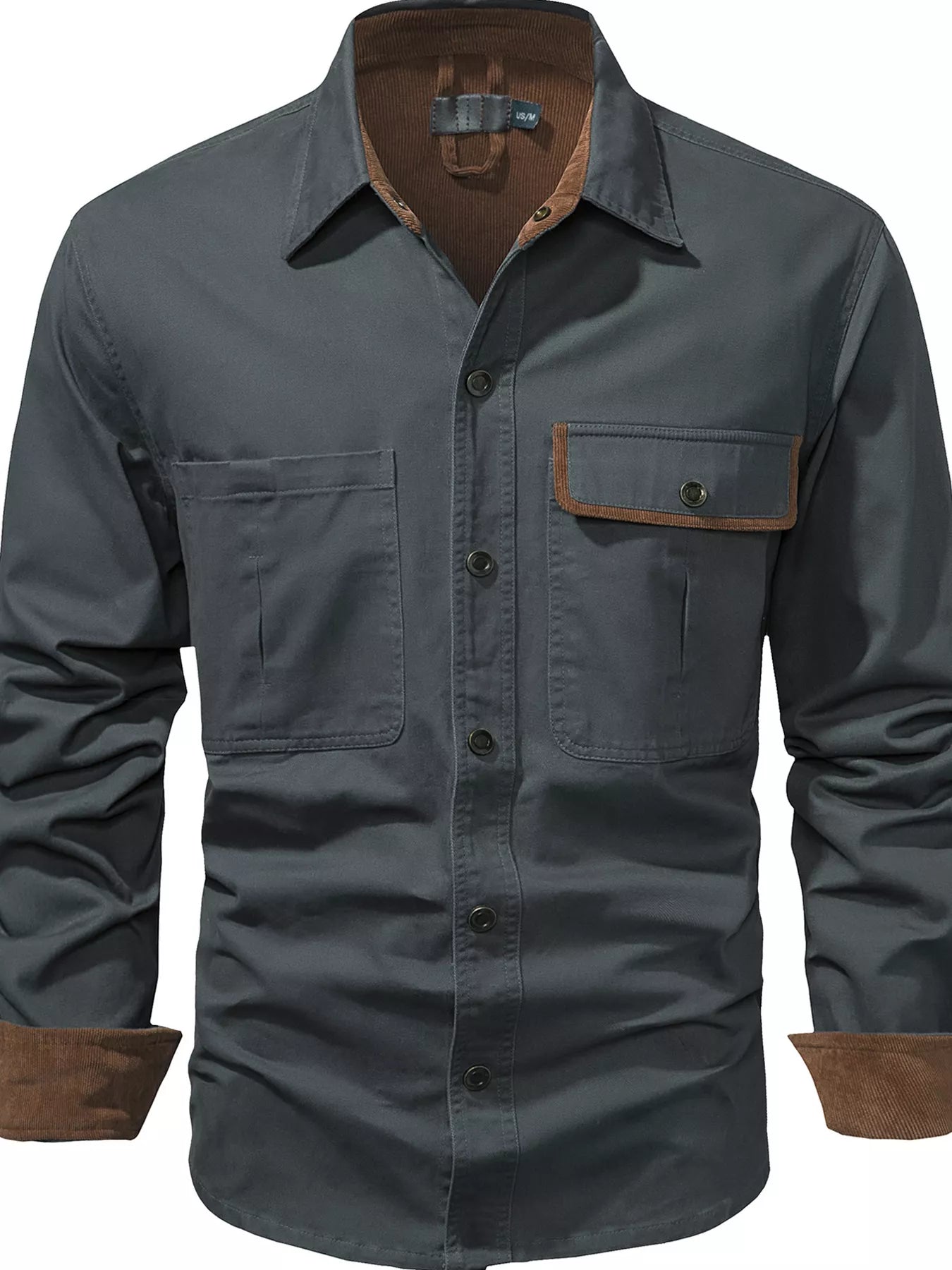 Men's Casual Long Sleeve Button-Down Shirt with Pockets by Trendsi