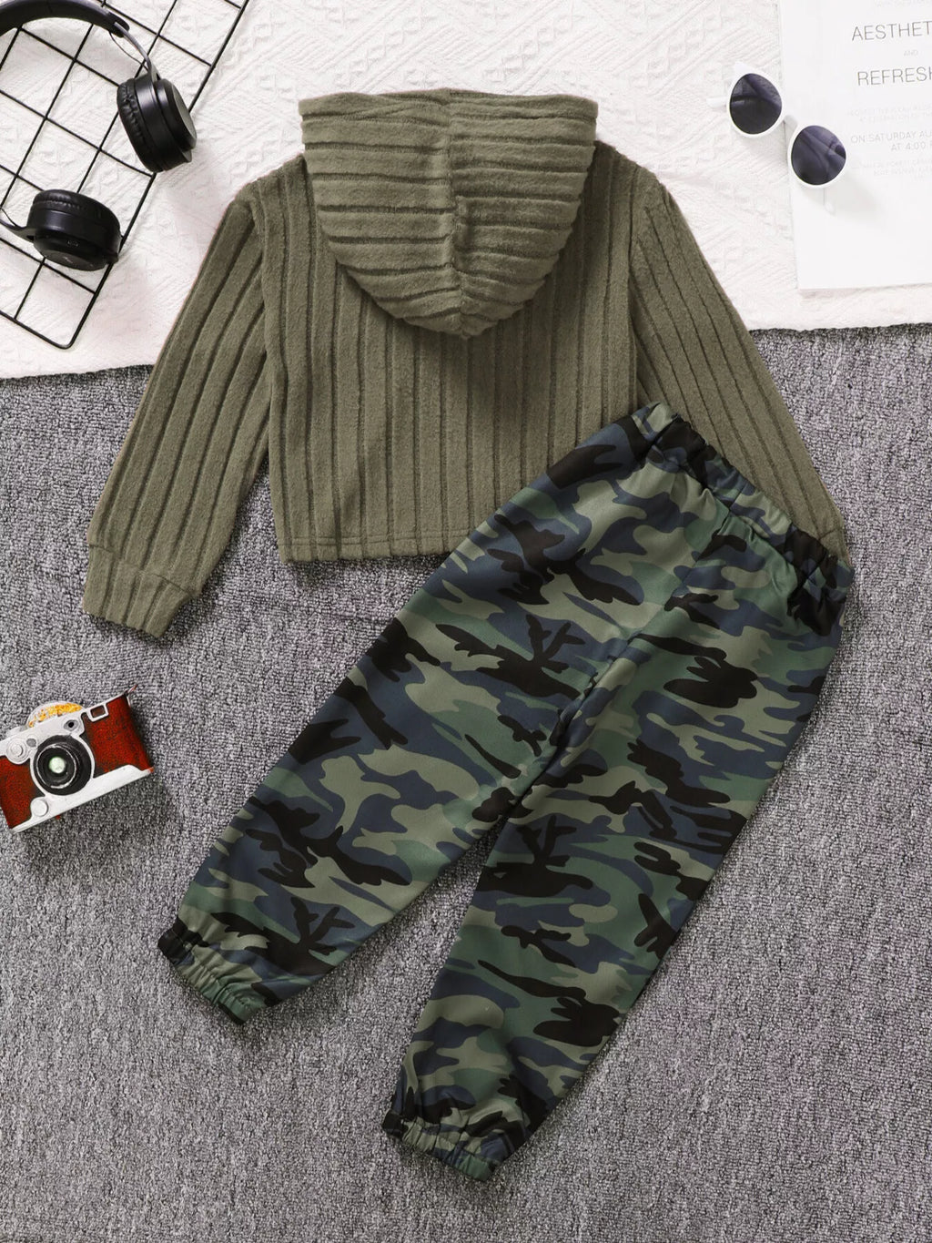 Children's Ribbed Long Sleeve Hoodie and Pants Set by Trendsi
