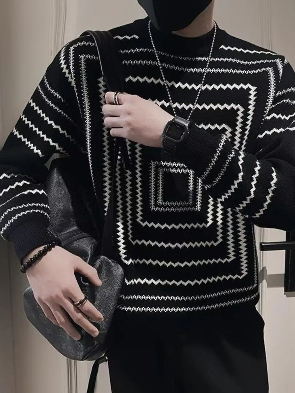 Men's Plus Size Geometric Pattern Knitted Pullover by Trendsi