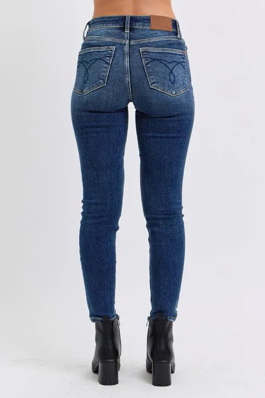 Judy Blue Full Size Run Mid-Rise Waist Skinny Jeans with Thermal Lining by Trendsi