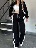 Full Size Contrast Stripe Zip Up Jacket and Pants Set Plus Size by Trendsi