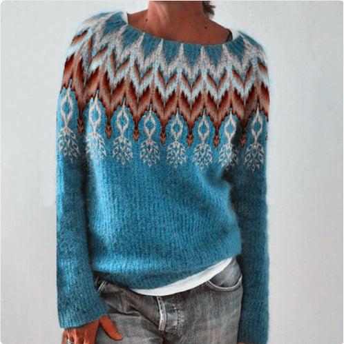 Women's Fashion Round Neck Multicolor Loose Leisure Pullover Knitwear Sweater by DC-THE CEO