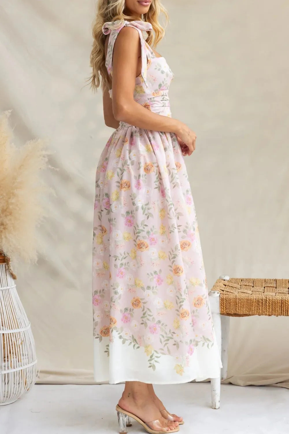 Printed Tie Shoulder Midi Cami Dress by Trendsi