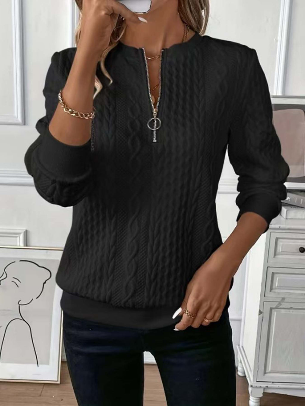 European And American Zipper Sweater Women's Coat Cardigan by DC-THE CEO