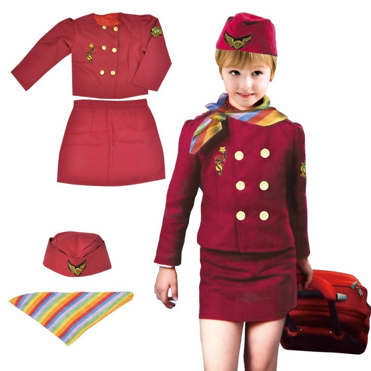 Children's Captain Clothing Girls Stewardess Clothing Holiday Party Performance Wear by DC-THE CEO