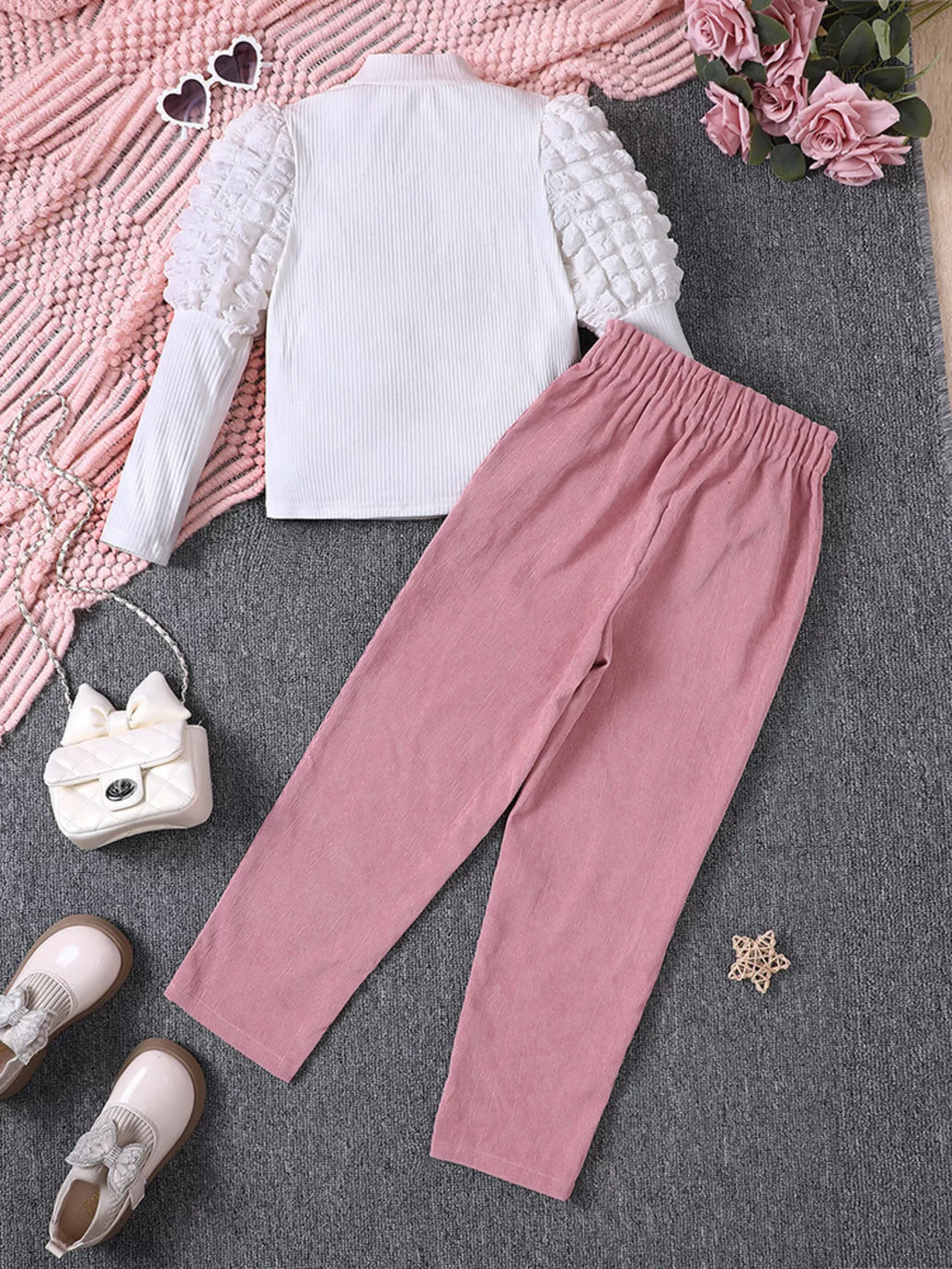 Children's Puff Sleeve Top and Pants Set by Trendsi