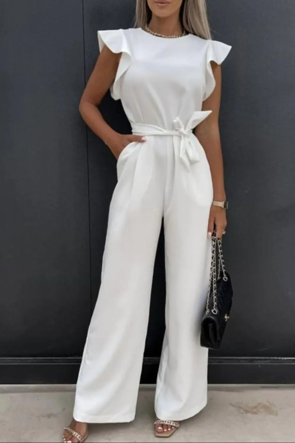 Round Neck Cap Sleeve Jumpsuit by Trendsi