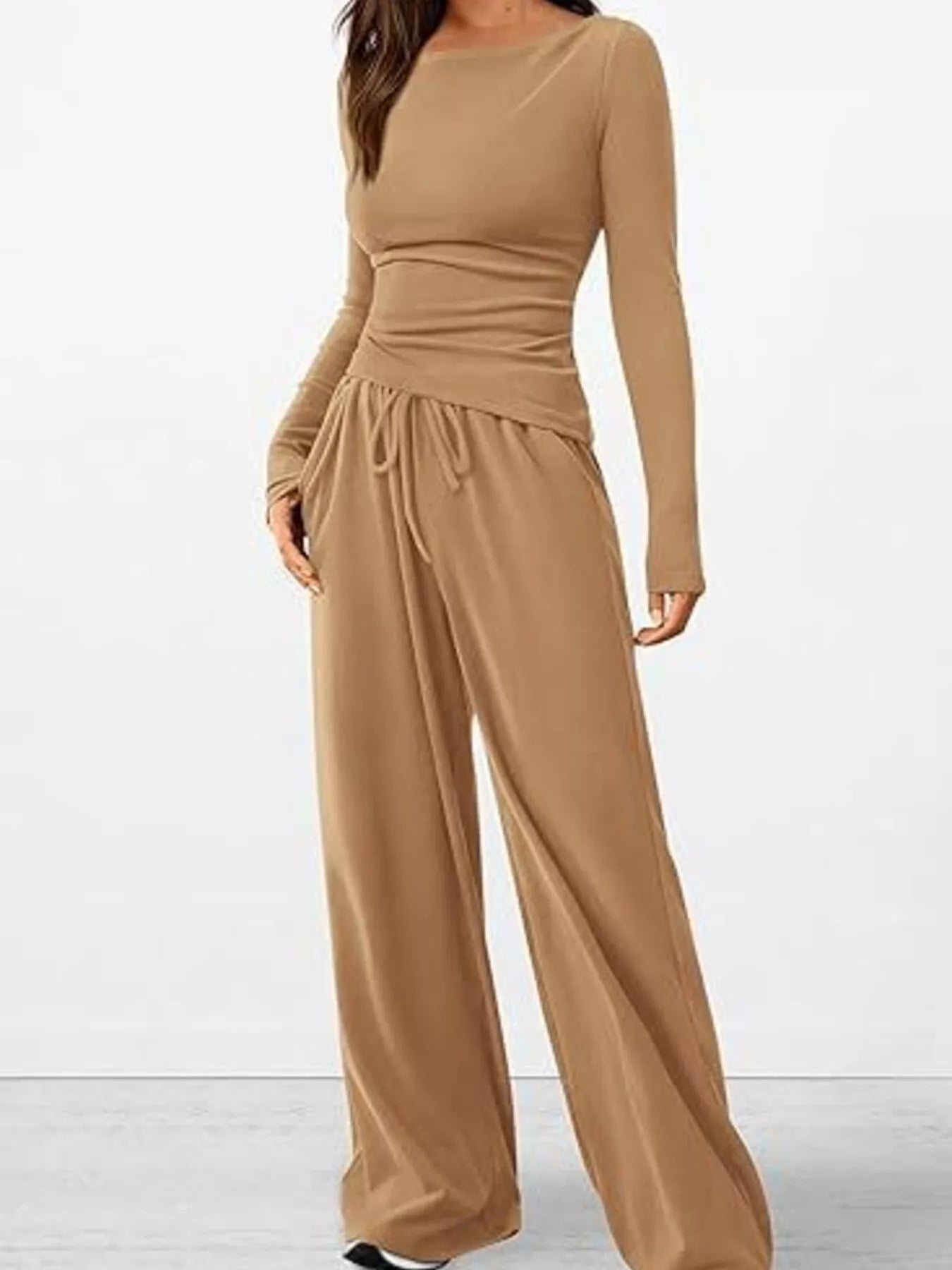 Long Sleeve Top and Wide Leg Pants Set by Trendsi